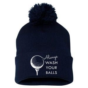 Always Wash Your Balls Funny Golf Pom Pom 12in Knit Beanie