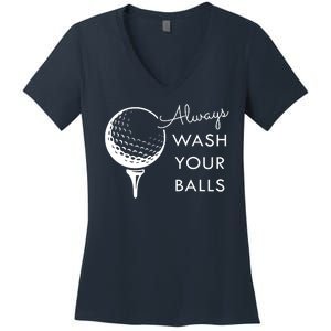 Always Wash Your Balls Funny Golf Women's V-Neck T-Shirt