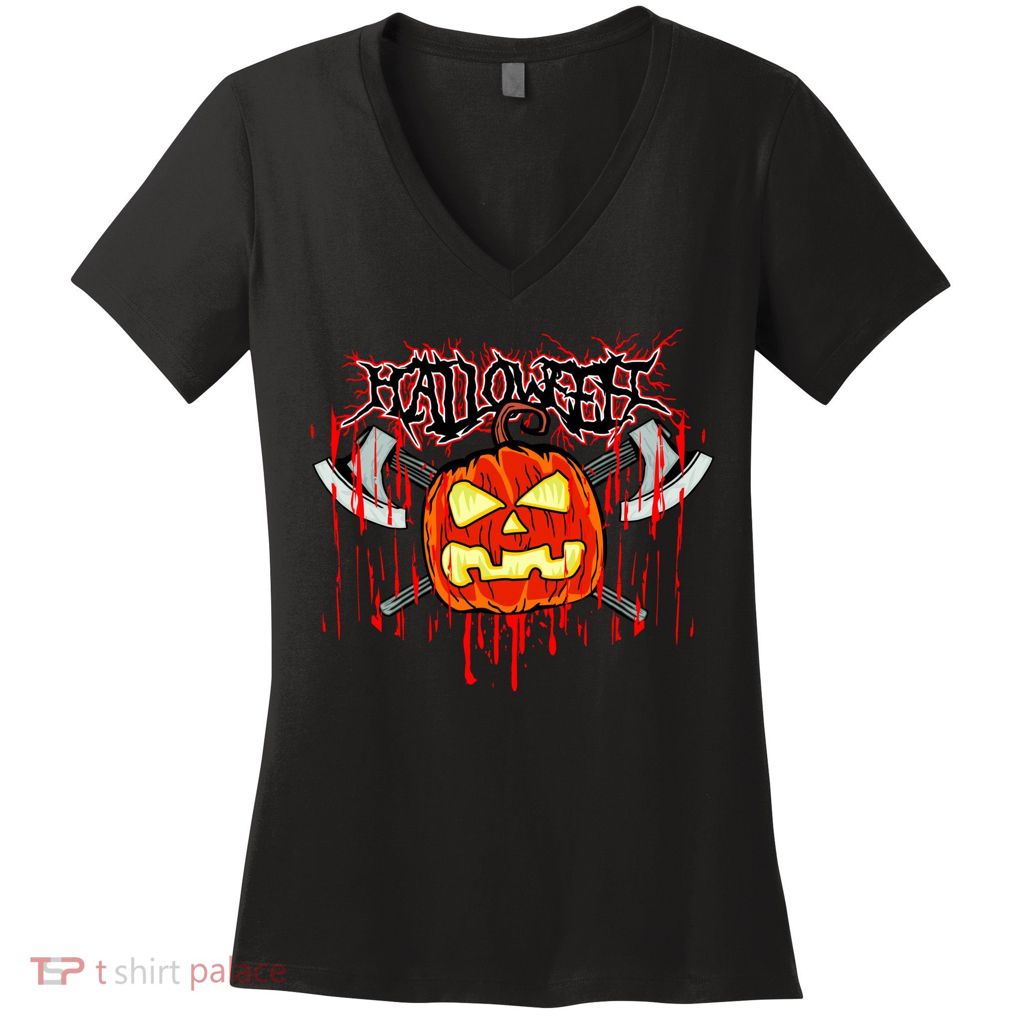 Axe Halloween Pumpkin Women's V-Neck T-Shirt