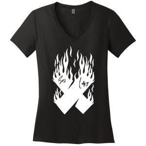 Autographed X Flames Women's V-Neck T-Shirt