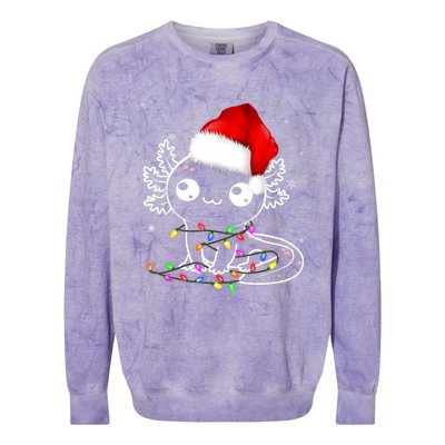 Axolotl Xmas Hat Santa Tree Cute Funny Christmas Pajama Colorblast Crewneck Sweatshirt