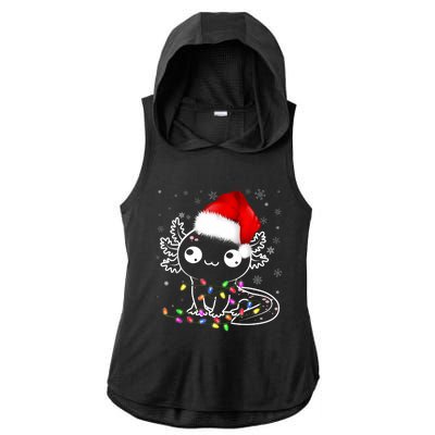 Axolotl Xmas Hat Santa Tree Cute Funny Christmas Pajama Ladies PosiCharge Tri-Blend Wicking Draft Hoodie Tank