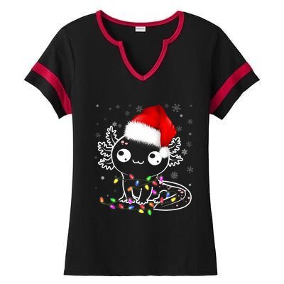 Axolotl Xmas Hat Santa Tree Cute Funny Christmas Pajama Ladies Halftime Notch Neck Tee