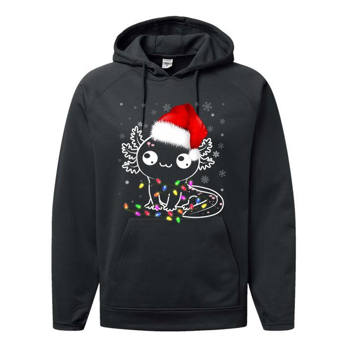 Axolotl Xmas Hat Santa Tree Cute Funny Christmas Pajama Performance Fleece Hoodie