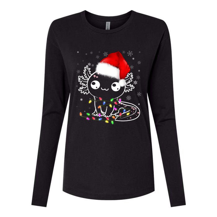 Axolotl Xmas Hat Santa Tree Cute Funny Christmas Pajama Womens Cotton Relaxed Long Sleeve T-Shirt