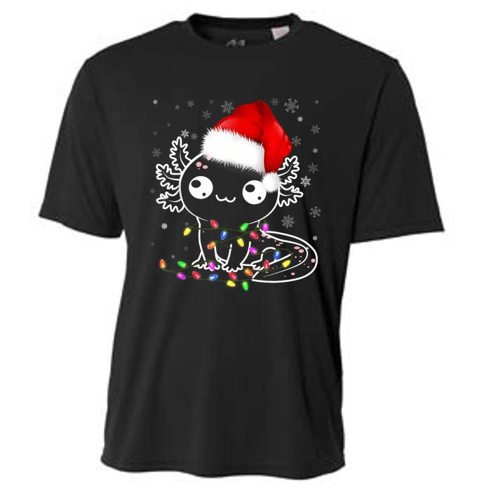 Axolotl Xmas Hat Santa Tree Cute Funny Christmas Pajama Cooling Performance Crew T-Shirt