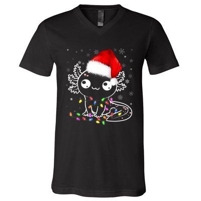 Axolotl Xmas Hat Santa Tree Cute Funny Christmas Pajama V-Neck T-Shirt