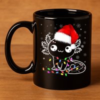 Axolotl Xmas Hat Santa Tree Cute Funny Christmas Pajama 11oz C Handle Ceramic Mug