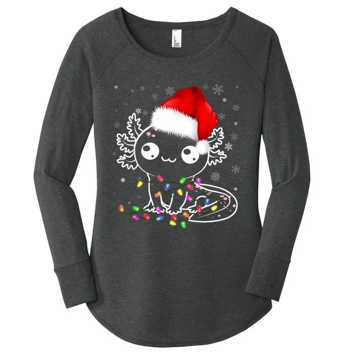 Axolotl Xmas Hat Santa Tree Cute Funny Christmas Pajama Women's Perfect Tri Tunic Long Sleeve Shirt