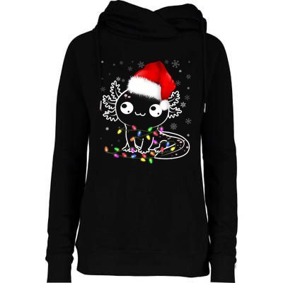 Axolotl Xmas Hat Santa Tree Cute Funny Christmas Pajama Womens Funnel Neck Pullover Hood