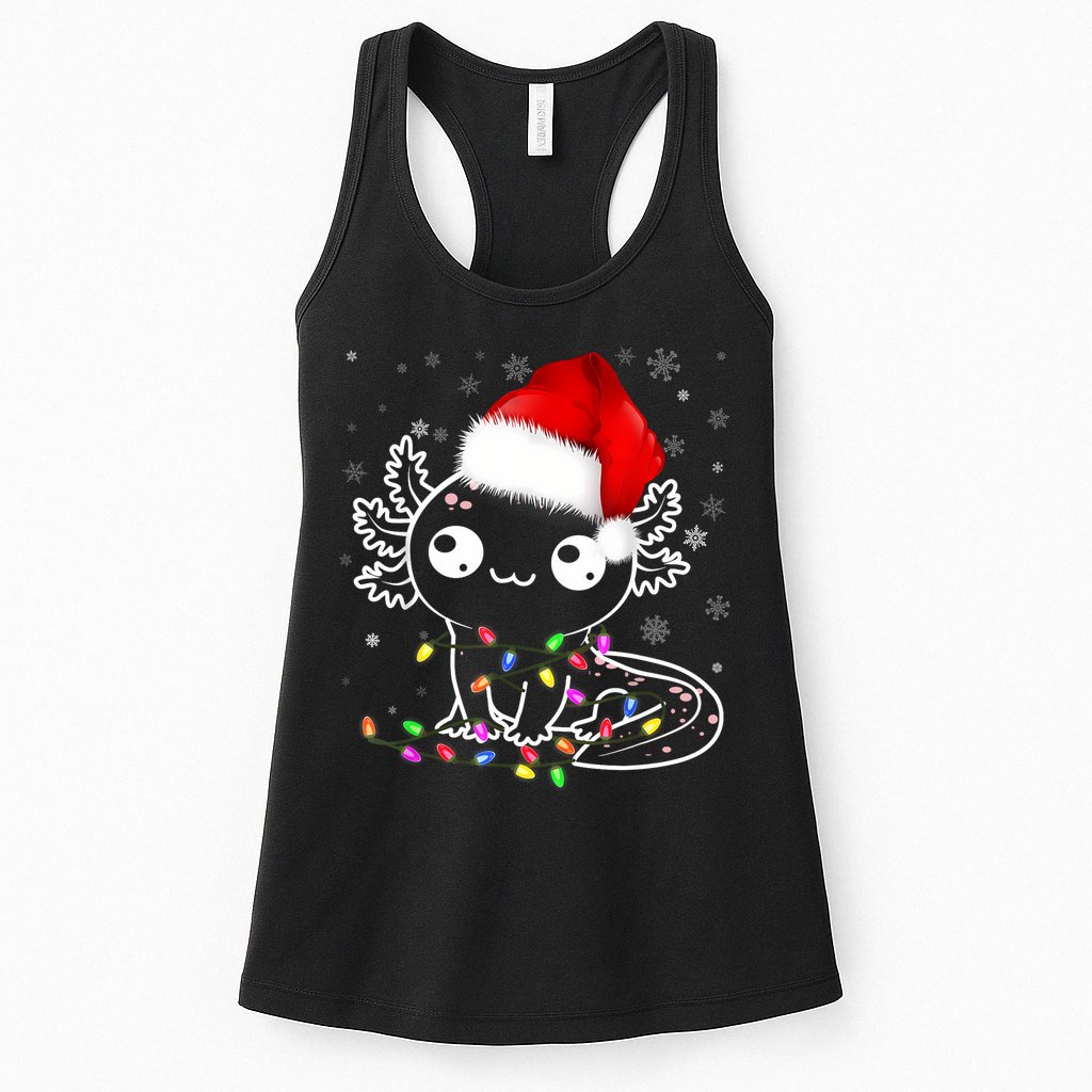 Axolotl Xmas Hat Santa Tree Cute Funny Christmas Pajama Womens Tank Top