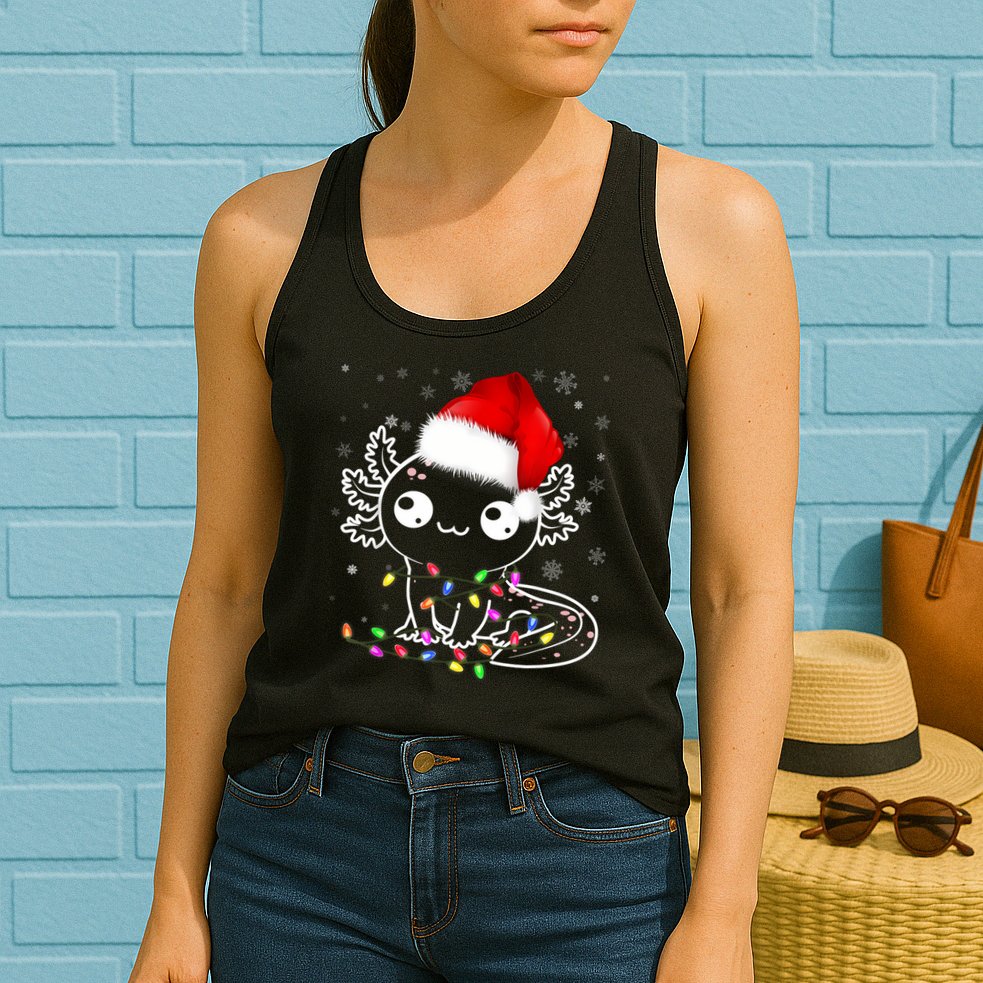 Axolotl Xmas Hat Santa Tree Cute Funny Christmas Pajama Womens Tank Top