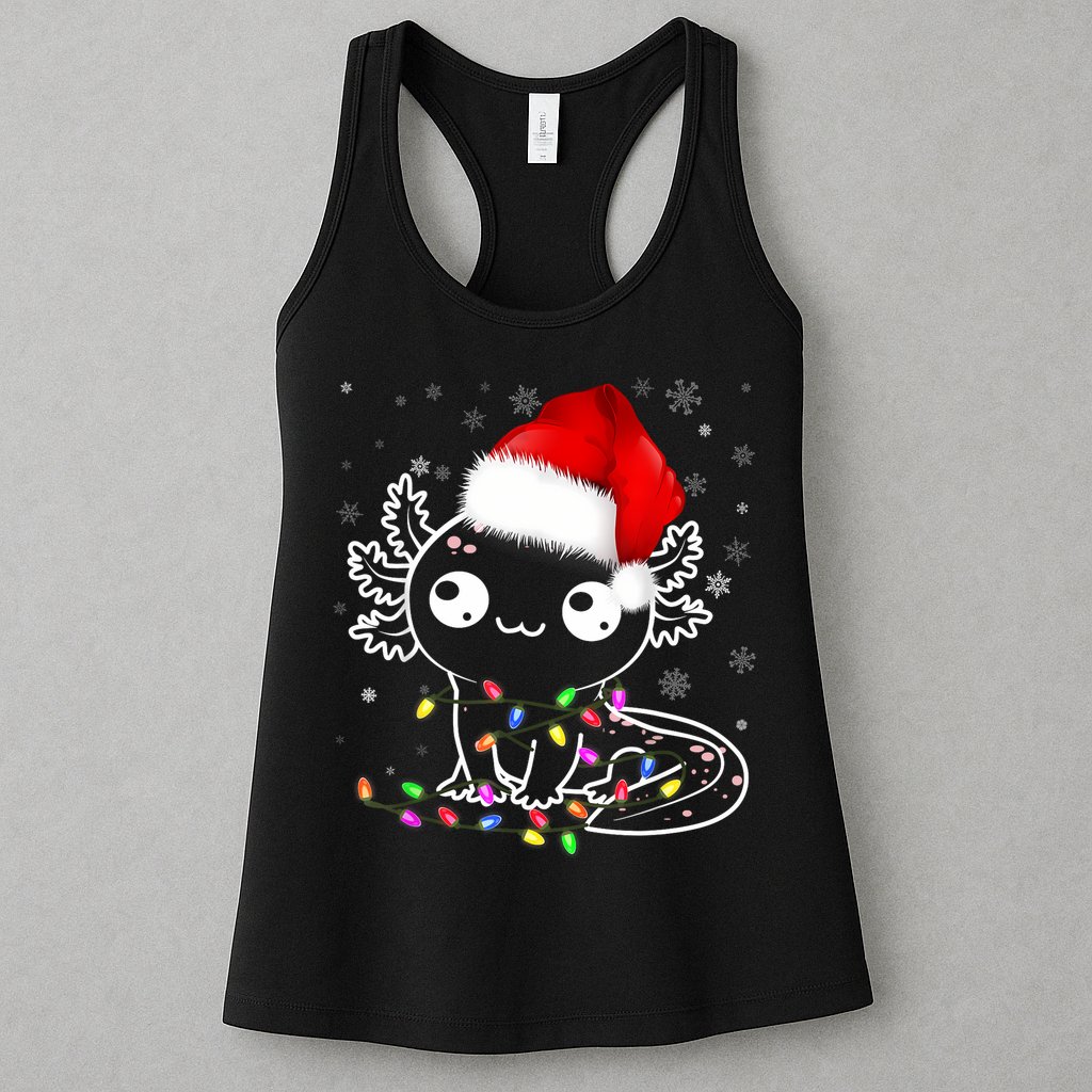 Axolotl Xmas Hat Santa Tree Cute Funny Christmas Pajama Womens Tank Top