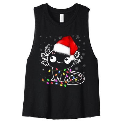 Axolotl Xmas Hat Santa Tree Cute Funny Christmas Pajama Women's Racerback Cropped Tank