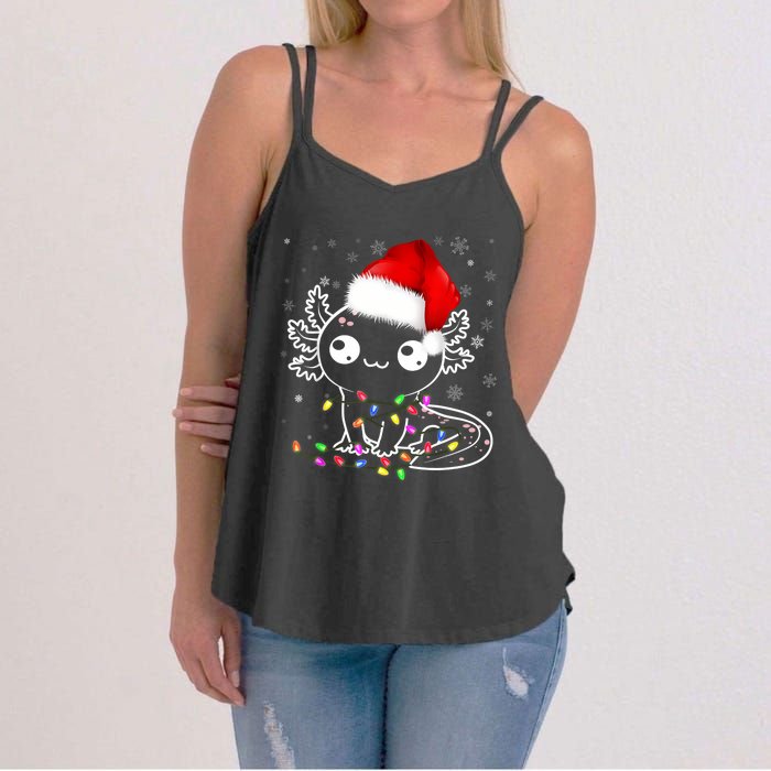 Axolotl Xmas Hat Santa Tree Cute Funny Christmas Pajama Women's Strappy Tank