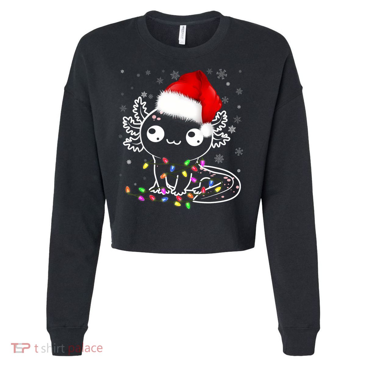 Axolotl Xmas Hat Santa Tree Cute Funny Christmas Pajama Cropped Pullover Crew