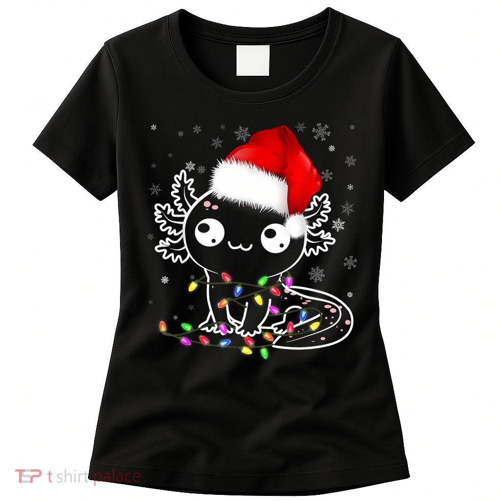 Axolotl Xmas Hat Santa Tree Cute Funny Christmas Pajama Womens T-Shirt