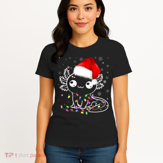 Axolotl Xmas Hat Santa Tree Cute Funny Christmas Pajama Womens T-Shirt
