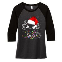 Axolotl Xmas Hat Santa Tree Cute Funny Christmas Pajama Women's Tri-Blend 3/4-Sleeve Raglan Shirt