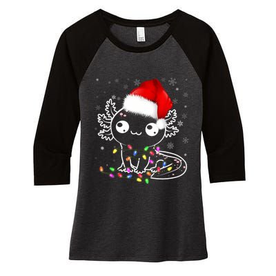 Axolotl Xmas Hat Santa Tree Cute Funny Christmas Pajama Women's Tri-Blend 3/4-Sleeve Raglan Shirt