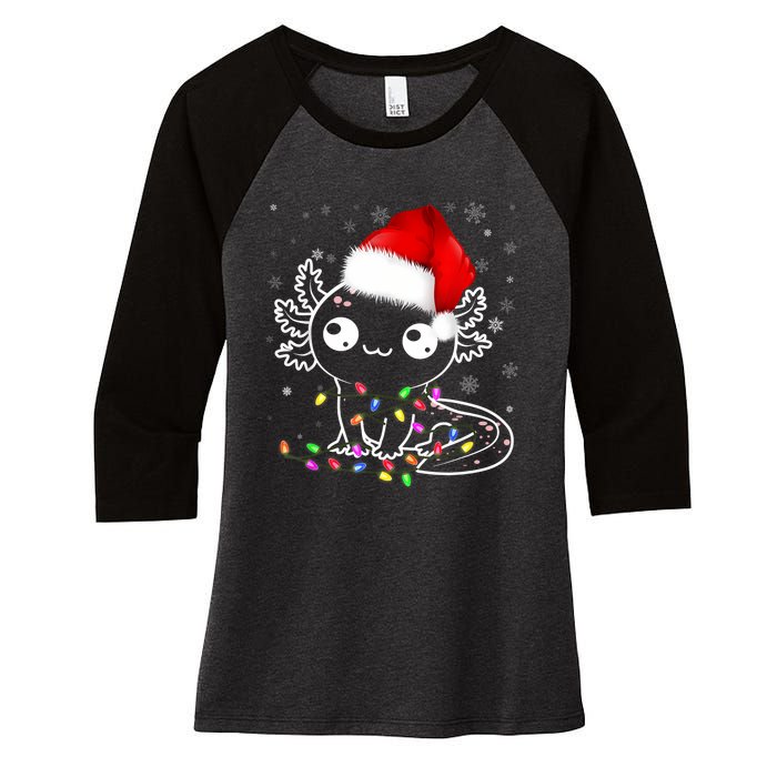 Axolotl Xmas Hat Santa Tree Cute Funny Christmas Pajama Women's Tri-Blend 3/4-Sleeve Raglan Shirt