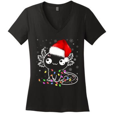 Axolotl Xmas Hat Santa Tree Cute Funny Christmas Pajama Women's V-Neck T-Shirt