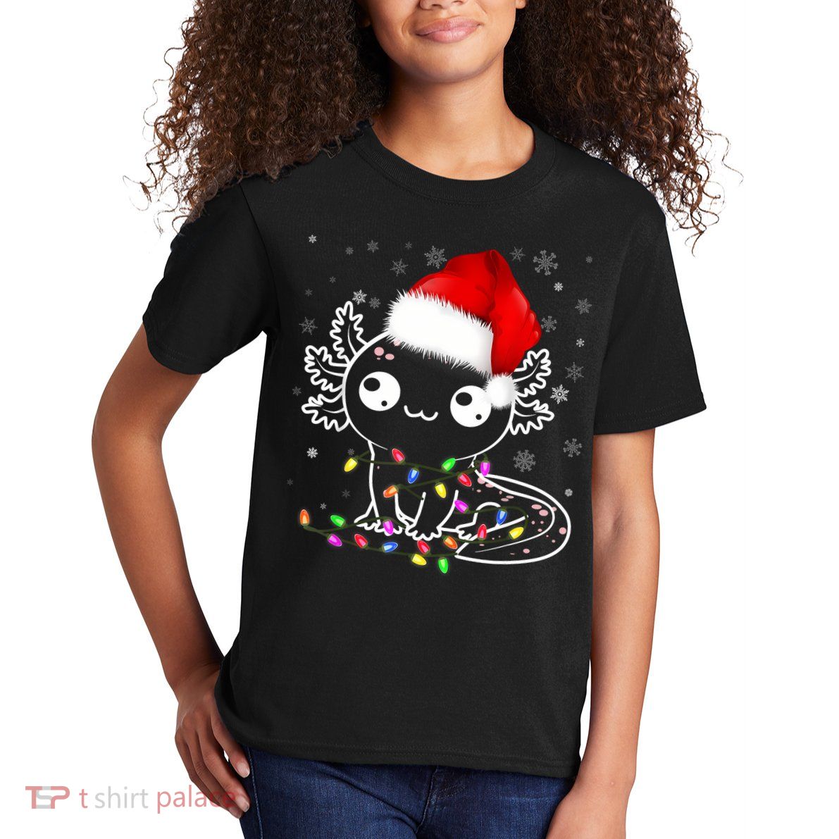 Axolotl Xmas Hat Santa Tree Cute Funny Christmas Pajama Kids T-Shirt