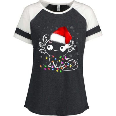 Axolotl Xmas Hat Santa Tree Cute Funny Christmas Pajama Enza Ladies Jersey Colorblock Tee