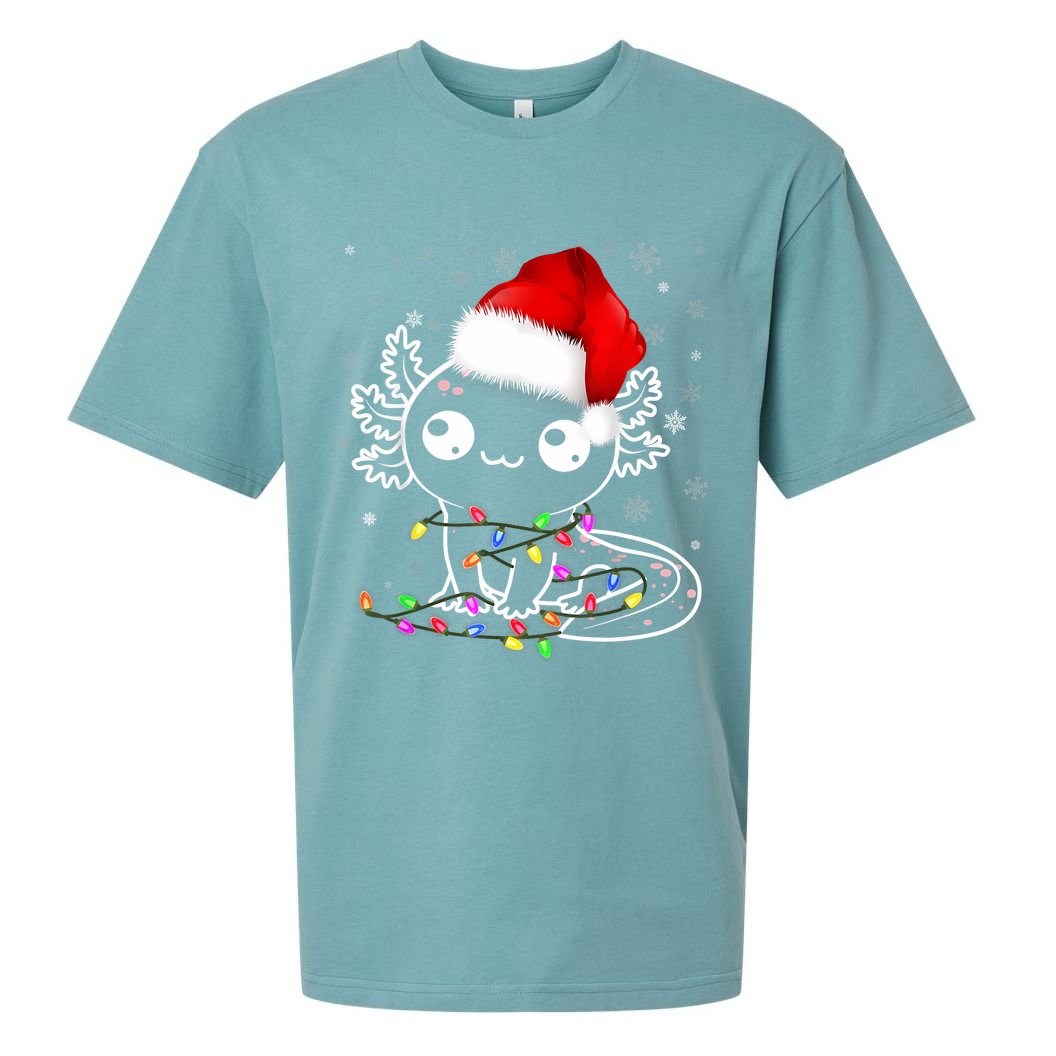 Axolotl Xmas Hat Santa Tree Cute Funny Christmas Pajama Sueded Cloud Jersey T-Shirt