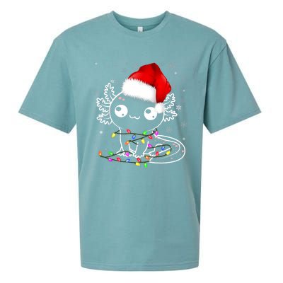 Axolotl Xmas Hat Santa Tree Cute Funny Christmas Pajama Sueded Cloud Jersey T-Shirt