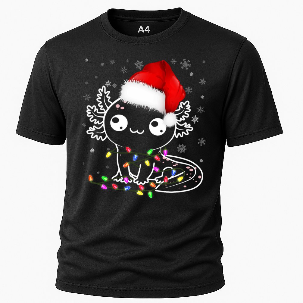 Axolotl Xmas Hat Santa Tree Cute Funny Christmas Pajama Cooling Performance Crew T-Shirt