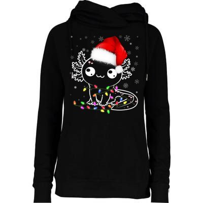 Axolotl Xmas Hat Santa Tree Cute Funny Christmas Pajama Womens Funnel Neck Pullover Hood