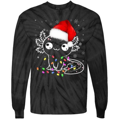 Axolotl Xmas Hat Santa Tree Cute Funny Christmas Pajama Tie-Dye Long Sleeve Shirt