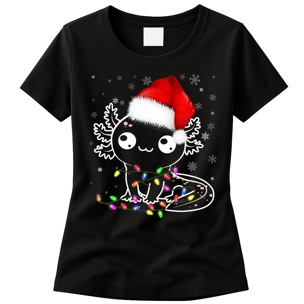 Axolotl Xmas Hat Santa Tree Cute Funny Christmas Pajama Womens T-Shirt