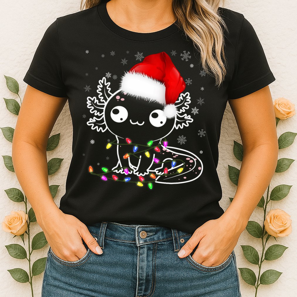 Axolotl Xmas Hat Santa Tree Cute Funny Christmas Pajama Womens T-Shirt