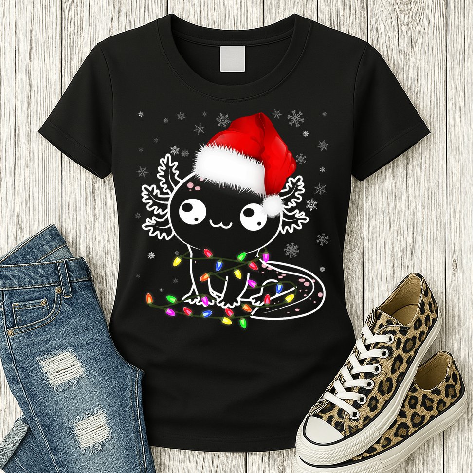 Axolotl Xmas Hat Santa Tree Cute Funny Christmas Pajama Womens T-Shirt