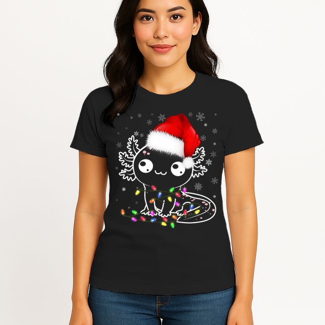 Axolotl Xmas Hat Santa Tree Cute Funny Christmas Pajama Womens T-Shirt