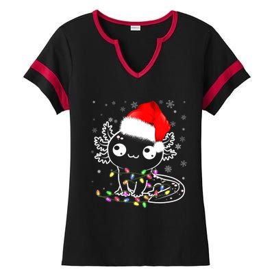 Axolotl Xmas Hat Santa Tree Cute Funny Christmas Pajama Ladies Halftime Notch Neck Tee