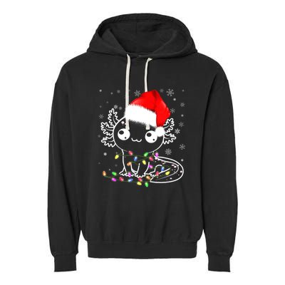 Axolotl Xmas Hat Santa Tree Cute Funny Christmas Pajama Garment-Dyed Fleece Hoodie