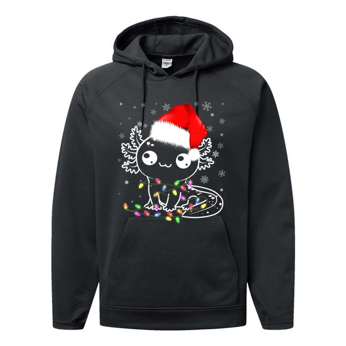 Axolotl Xmas Hat Santa Tree Cute Funny Christmas Pajama Performance Fleece Hoodie