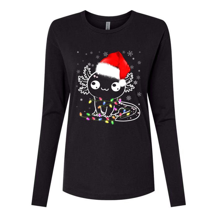 Axolotl Xmas Hat Santa Tree Cute Funny Christmas Pajama Womens Cotton Relaxed Long Sleeve T-Shirt