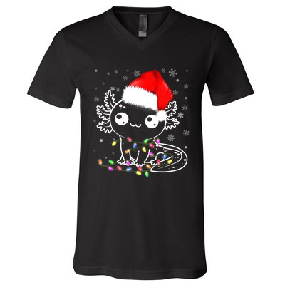 Axolotl Xmas Hat Santa Tree Cute Funny Christmas Pajama V-Neck T-Shirt