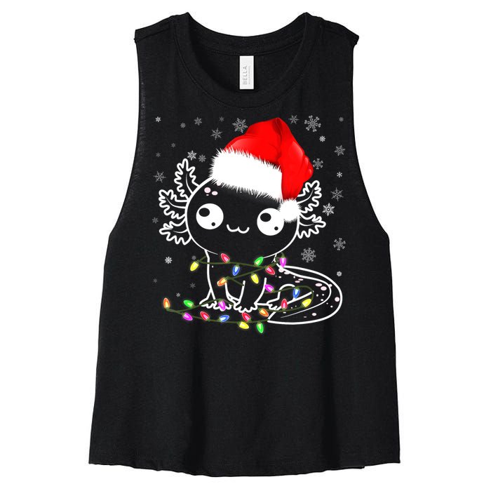 Axolotl Xmas Hat Santa Tree Cute Funny Christmas Pajama Women's Racerback Cropped Tank