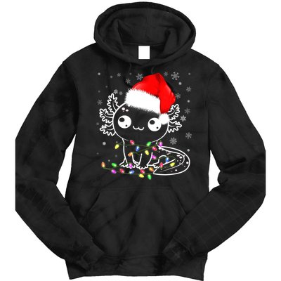 Axolotl Xmas Hat Santa Tree Cute Funny Christmas Pajama Tie Dye Hoodie