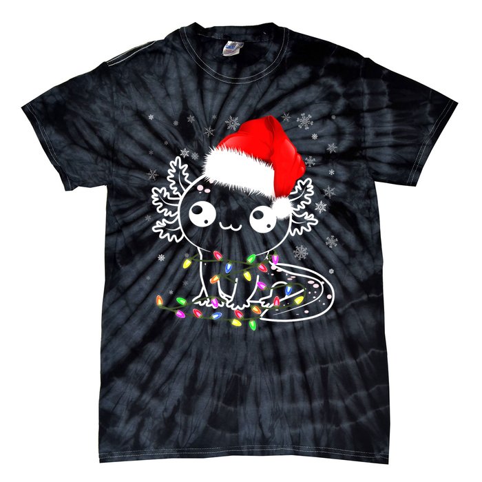 Axolotl Xmas Hat Santa Tree Cute Funny Christmas Pajama Tie-Dye T-Shirt