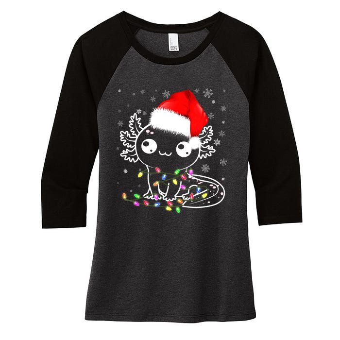 Axolotl Xmas Hat Santa Tree Cute Funny Christmas Pajama Women's Tri-Blend 3/4-Sleeve Raglan Shirt