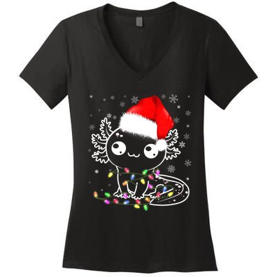 Axolotl Xmas Hat Santa Tree Cute Funny Christmas Pajama Women's V-Neck T-Shirt