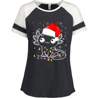 Axolotl Xmas Hat Santa Tree Cute Funny Christmas Pajama Enza Ladies Jersey Colorblock Tee