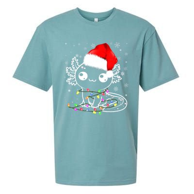 Axolotl Xmas Hat Santa Tree Cute Funny Christmas Pajama Sueded Cloud Jersey T-Shirt