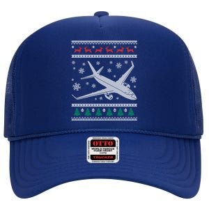 Airplane Xmas Jumbo Jet Ugly Christmas Great Gift High Crown Mesh Back Trucker Hat